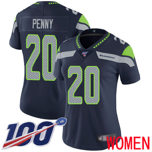 Seattle Seahawks Limited Navy Blue Women Rashaad Penny Home Jersey NFL Football 20 100th Season Vapor Untouchable